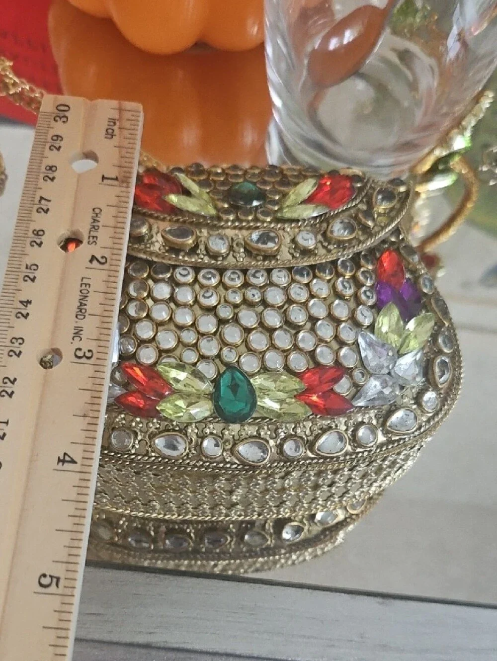 Embellished Gold Crystal Kundon Evening Handmade Clutch - Multicolor Accents